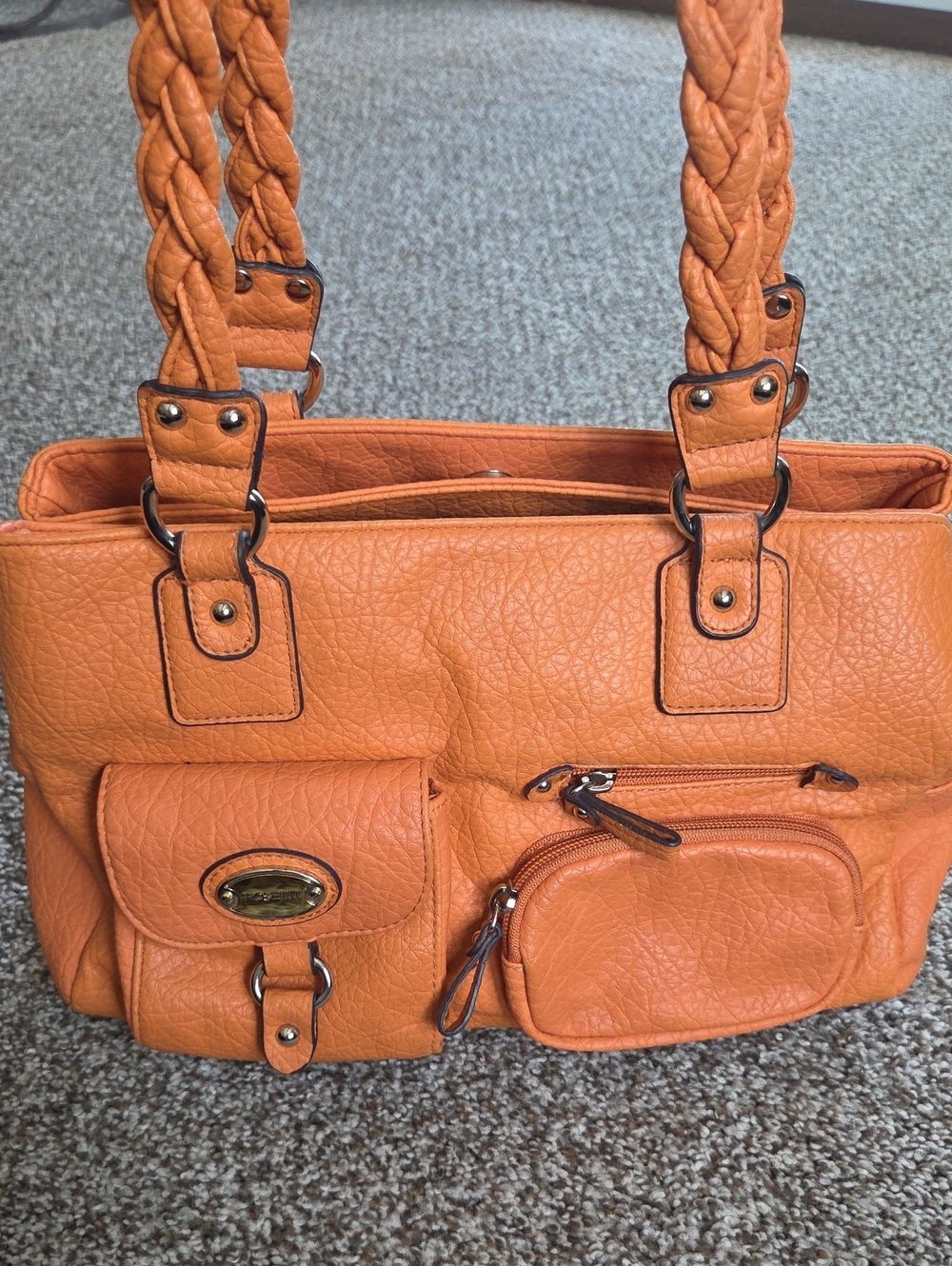 Rosetti Orange Women’s Braided-Handle Tote Handbag